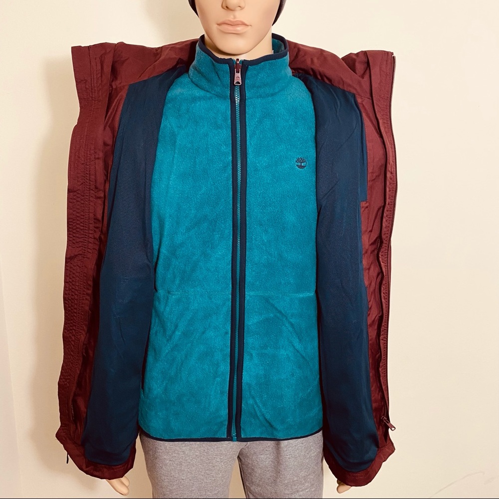 Timberland Men’s Mount Crescent 3-in-1 Waterproof Hooded Jacket Burgundy Sz M L - Picture 7 of 12